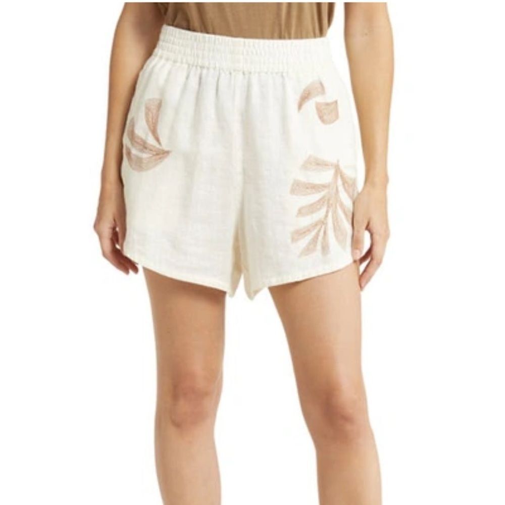 Madewell PASADENA TROPICALE FLORAL EMBROIDERED LINEN PULL-ON SHORTS XS